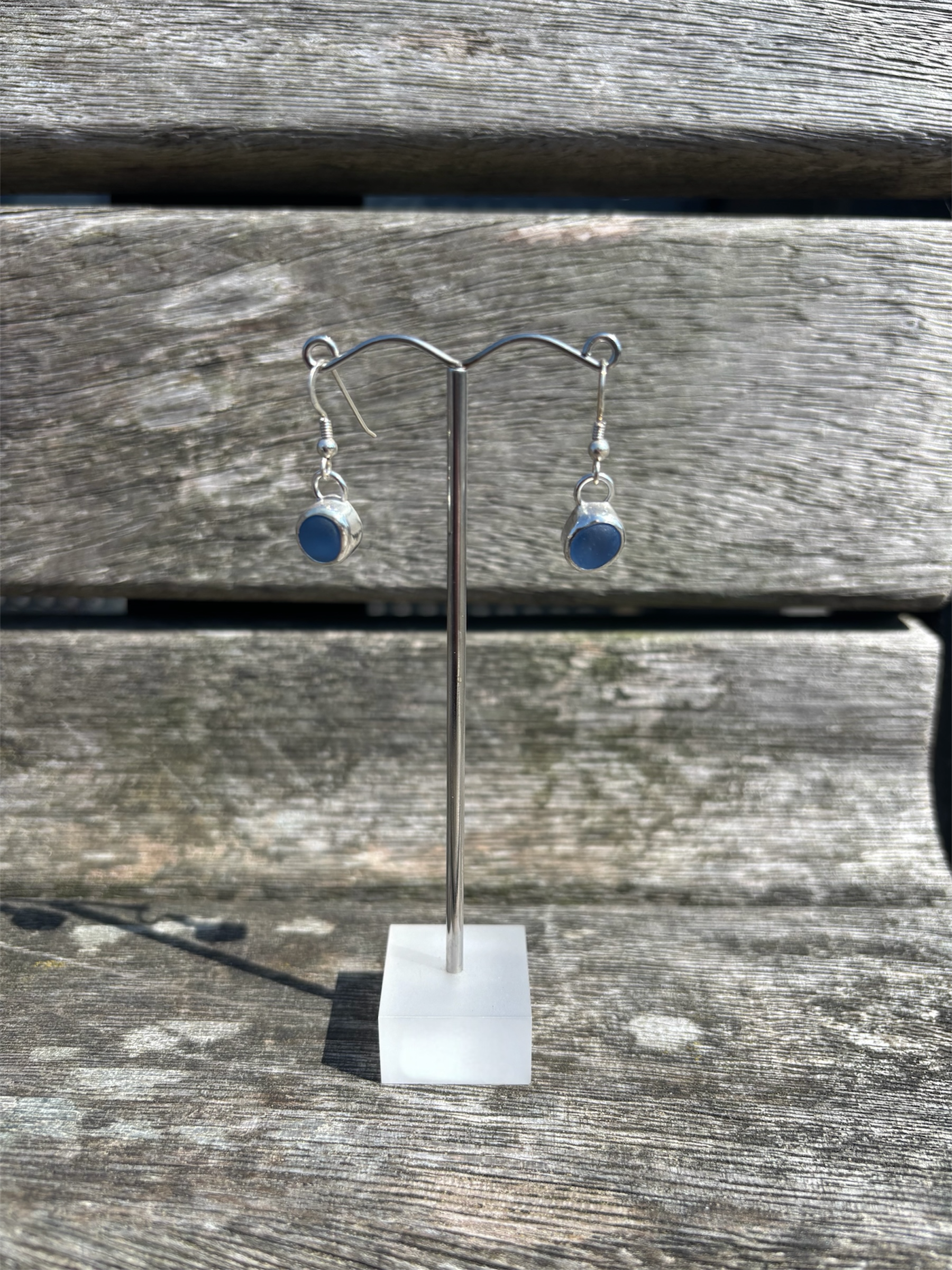Cornflower Blue Seaglass Drop Earrings