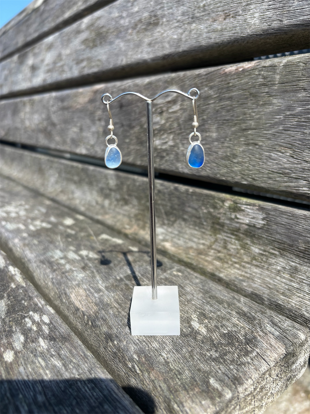 Multi Blue Seaglass Drop Earrings