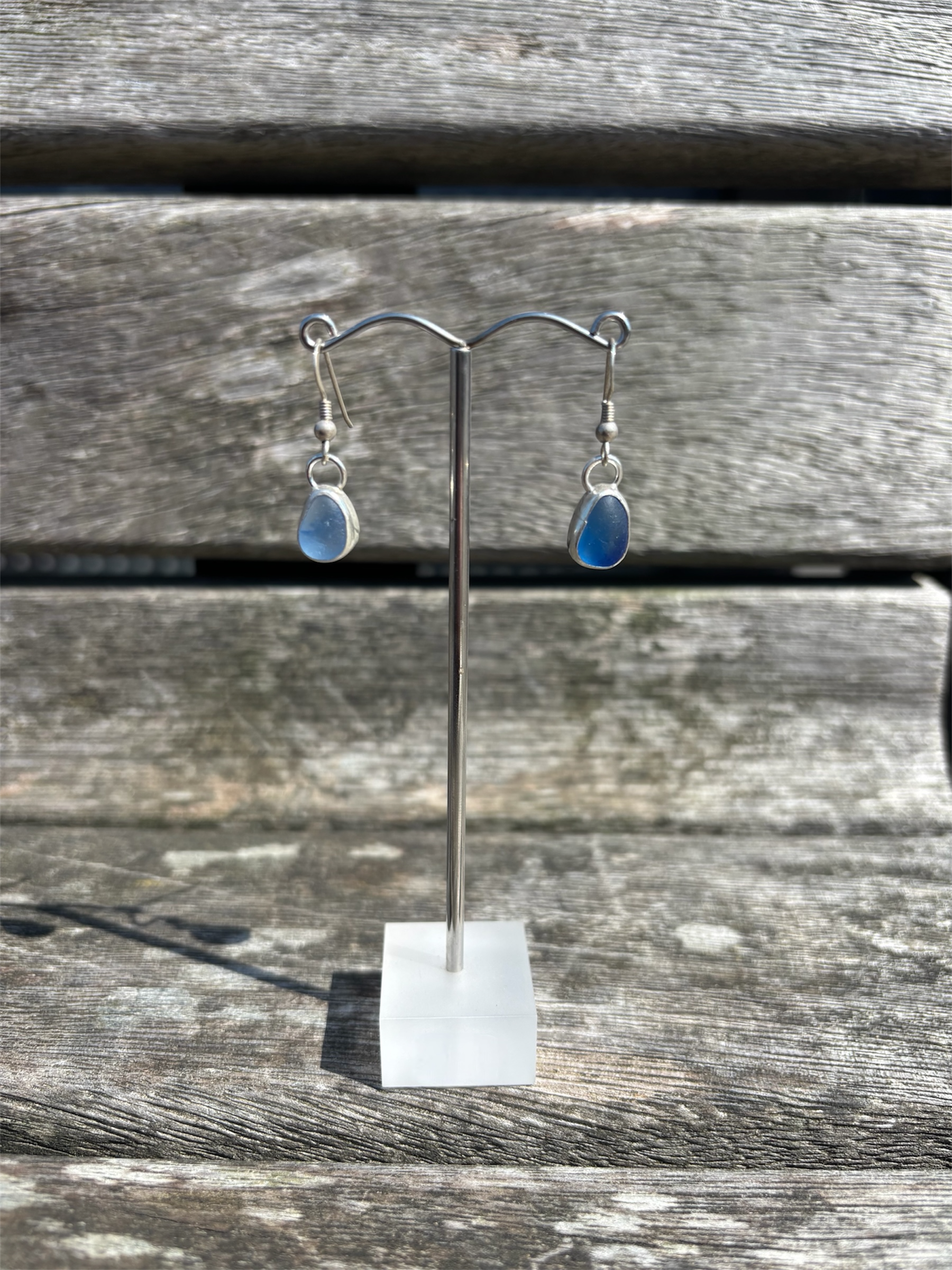 Multi Blue Seaglass Drop Earrings
